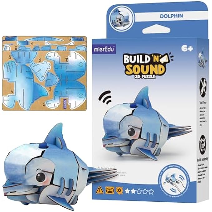 BUILD 'N' SOUND 3D PUZZLE DOLPHIN | INTERACTIVE DIY PUZZLE WITH SOUND EFFECTS | FUN & EDUCATIONAL TOY FOR KIDS | STEM LEARNING ACTIVITY - Image 1